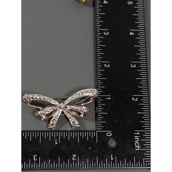 Vintage Avon Silver Tone Ribbon Bow Rhinestone Brooch Charm Holder Pin - Picture 7 of 7